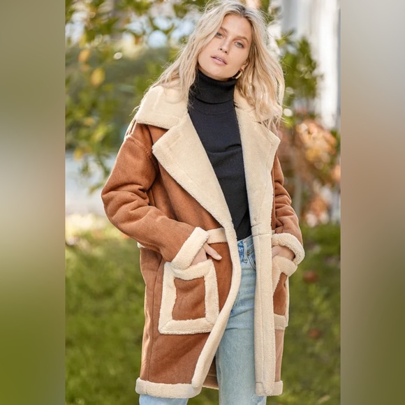 Blank NYC Feels Natural Tan Faux Fur Coat Sherpa Lined - Picture 1 of 9